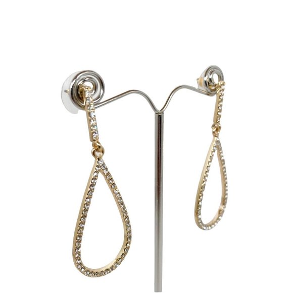 Gold Teardrop Dangle Post Earrings with Crystals - Picture 3 of 4